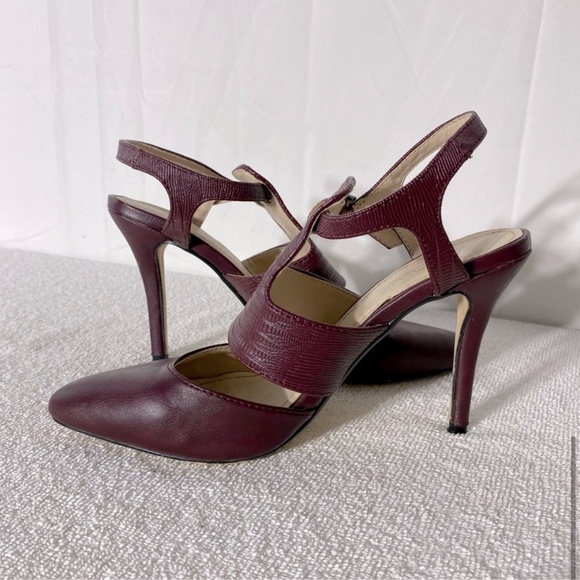 5/$25 Anne Michelle Burgundy Faux Leather Pointed Toe Sling Back Heels 8.5 - Picture 9 of 13
